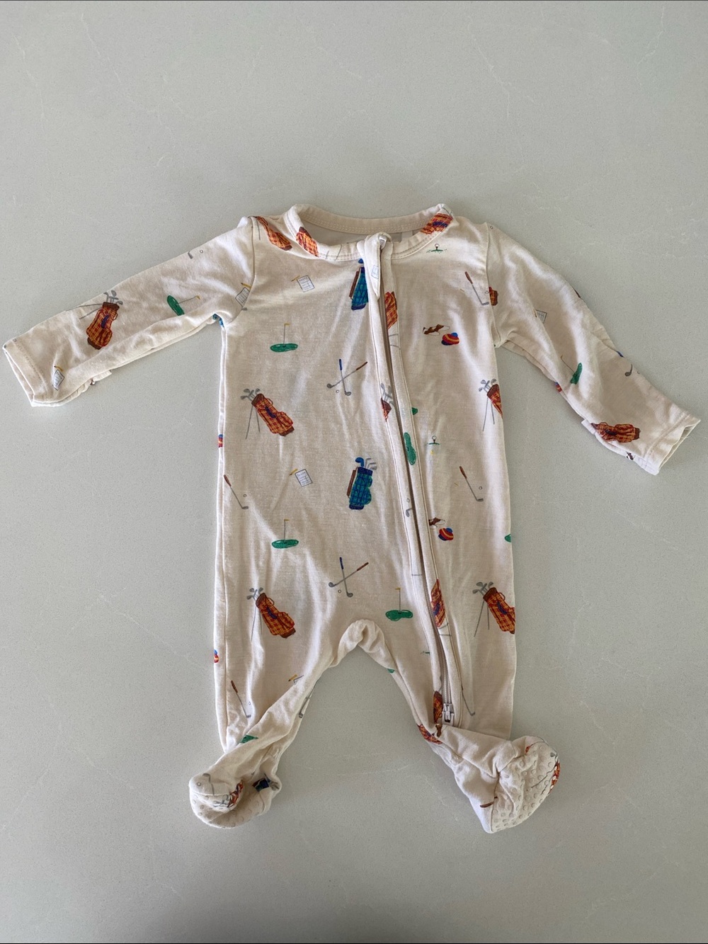 Angel Dear Cream Footed One-Piece with Golf Print
